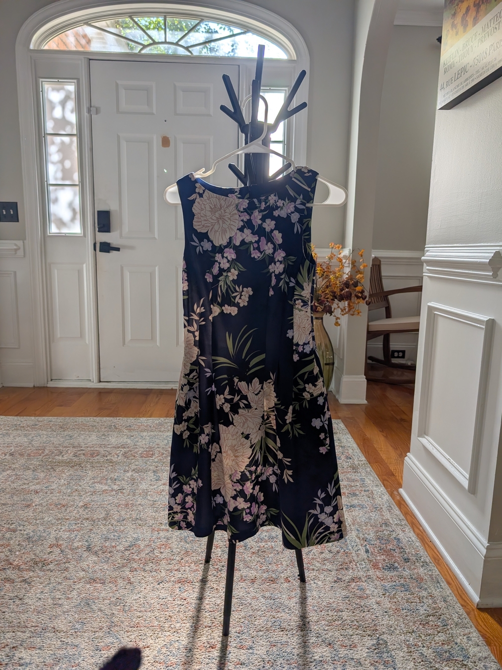 Vince Camuto Black Floral Fit-and-Flare Sleeveless Dress